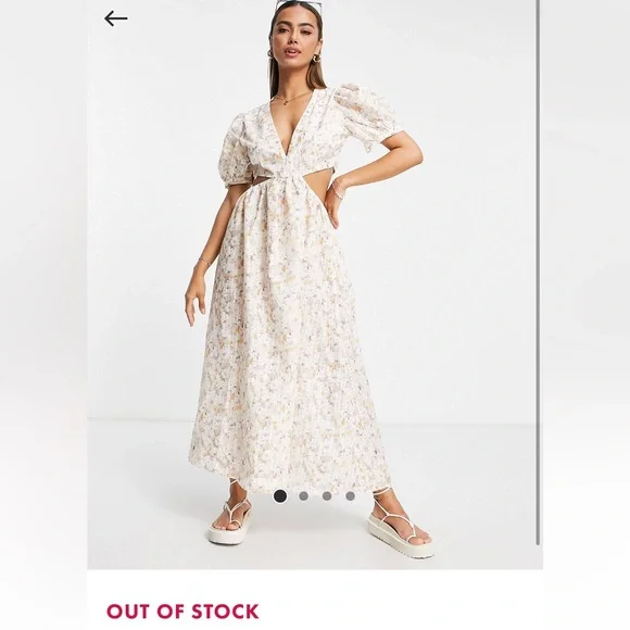 asos floral dress midi ASOS EDITION puff sleeve midi dress with cut out back in pink floral print